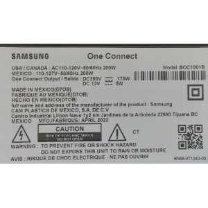 ONE CONNECT PARA TV SAMSUNG / NUMERO DE PARTE BN96-54413P / BN44-01066B / BN9654413P / 54413P / MODELO SOC1001B / MODELO 55" LS03B